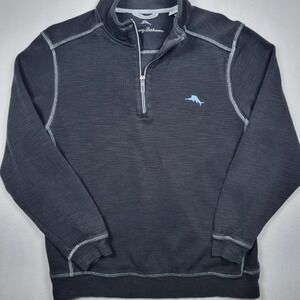 Tommy Bahama Tobago Bay Men's Sweater 1/4 Zip Long Sleeve Embroidered Black MED.